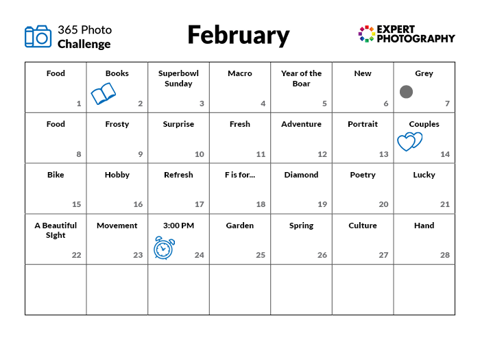 February 365 photography challenge calendar