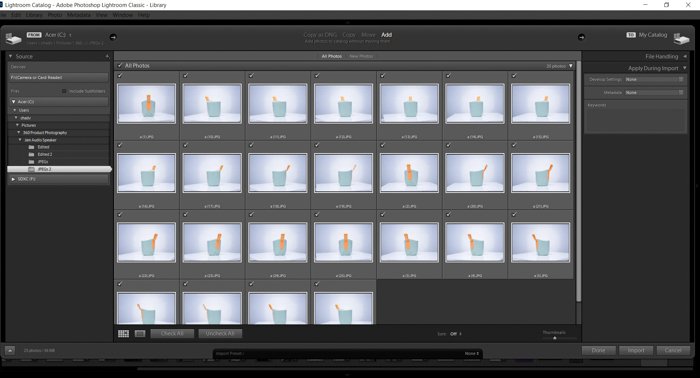 Screenshot of importing images to Lightroom