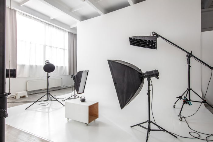 photographic studio space with white cyclorama and natural light