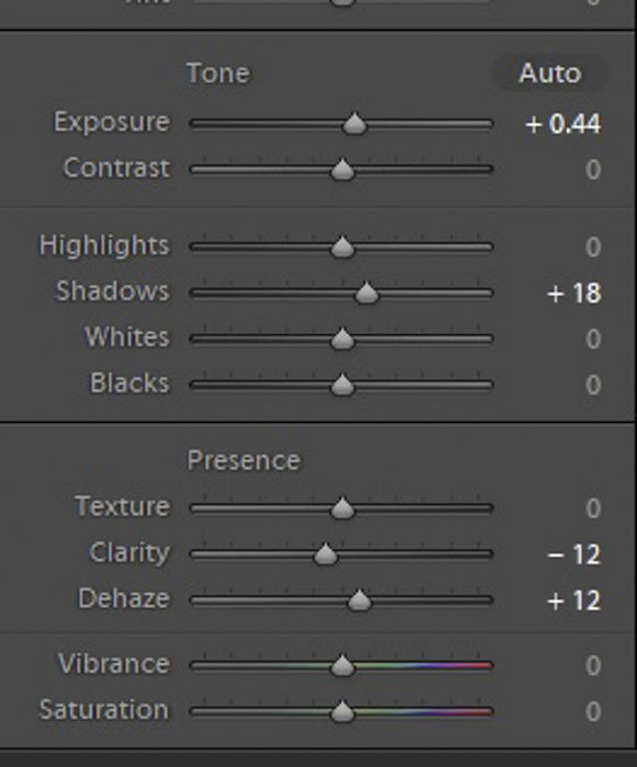 A screenshot of editing exposure settings in Lightroom