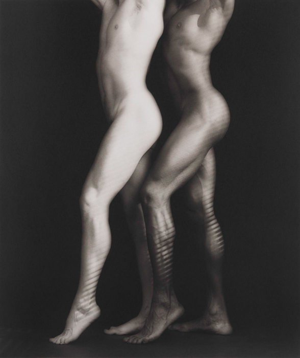 A nude of two men without showing their faces. Robert Mapplethorpe, b. 1946, Floral Park, New York; d. 1989, Boston Ken and Tyler1985Platinum printimage: 23 3/8 x 19 9/16 inches (59.4 x 49.7 cm); sheet: 25 7/8 x 22 1/4 inches (65.7 x 56.5 cm)Solomon R. Guggenheim Museum, New YorkGift, The Robert Mapplethorpe Foundation, 199696.4373edition 2/3Photo of object taken 2017