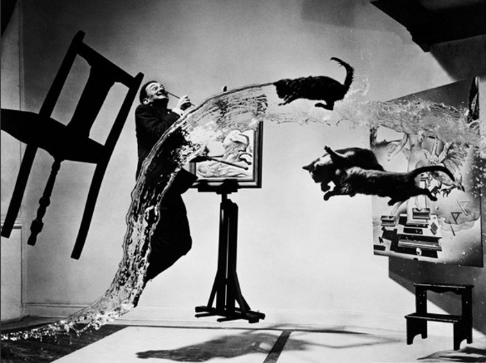 Salvador dali, 3 cats, a chair and 2 paintings in the air
