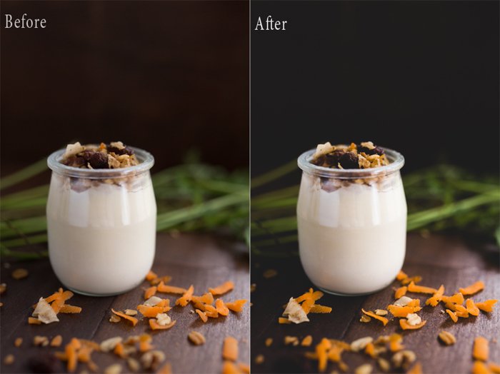 Before and After Granola Yoghurt from My Wholesome Happy free Lightroom Presets