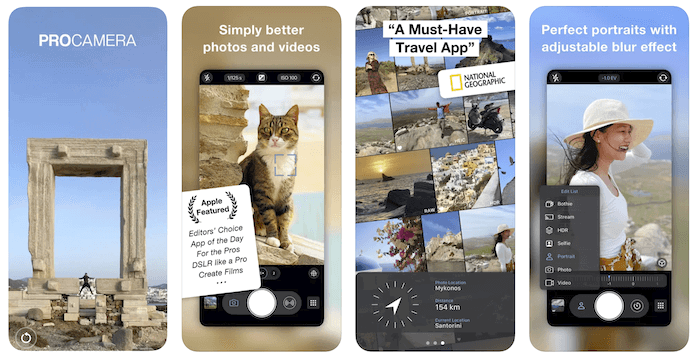 Screenshot of the ProCamera long-exposure app promotional images in the Apple store