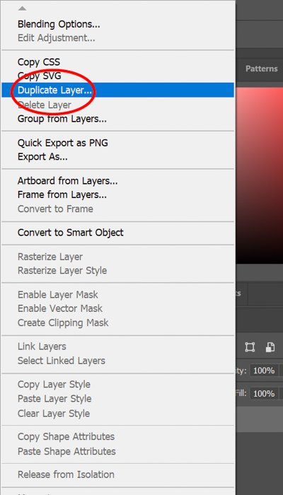 Screenshot of duplicating a layer in Photoshop
