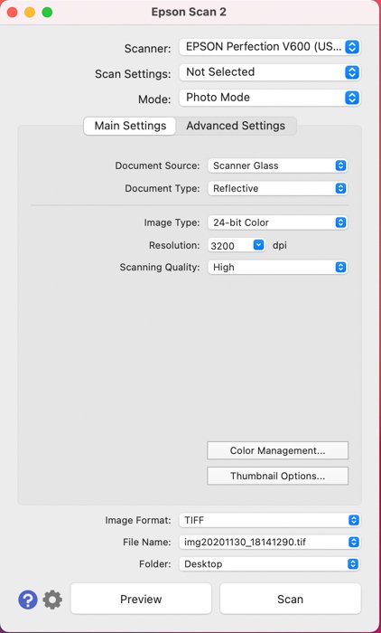 screenshot of EPSON Scan in Mac