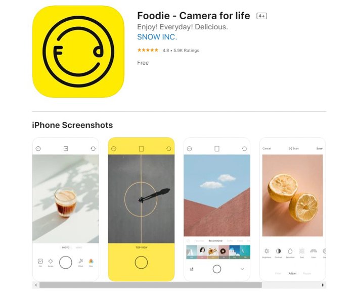 a screenshot of foodie camera for life from the ios app store