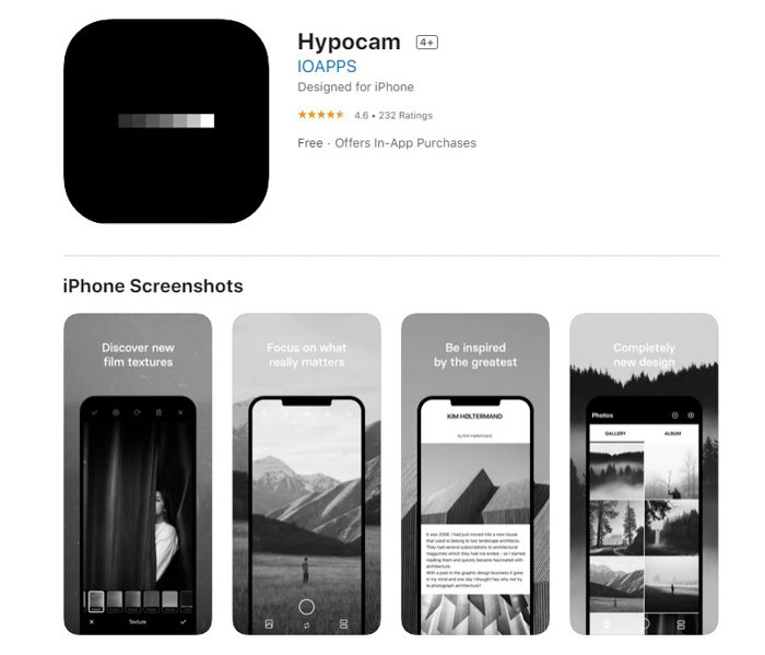 a screenshot of hypocam photo editing app from the ios app store