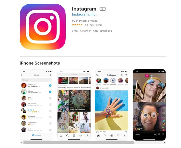 a screenshot of Instagram from the app store