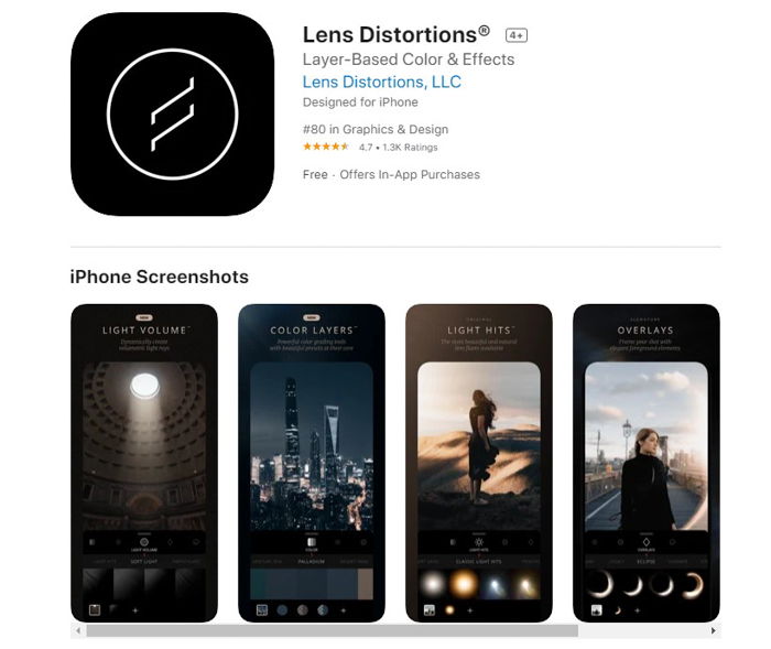 a screenshot of lens distortions from the ios app store