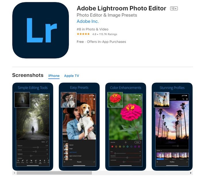 a screenshot of Adobe Lightroom Mobile from the app store