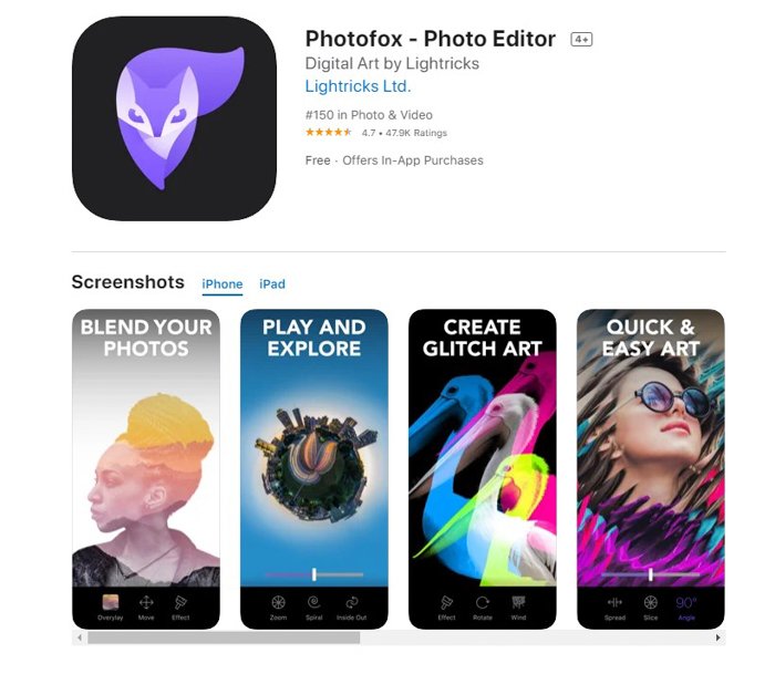 a screenshot of photofox photo editor app from the ios app store