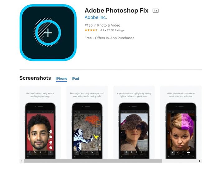 a screenshot of Adobe Photoshop Fix from the app store