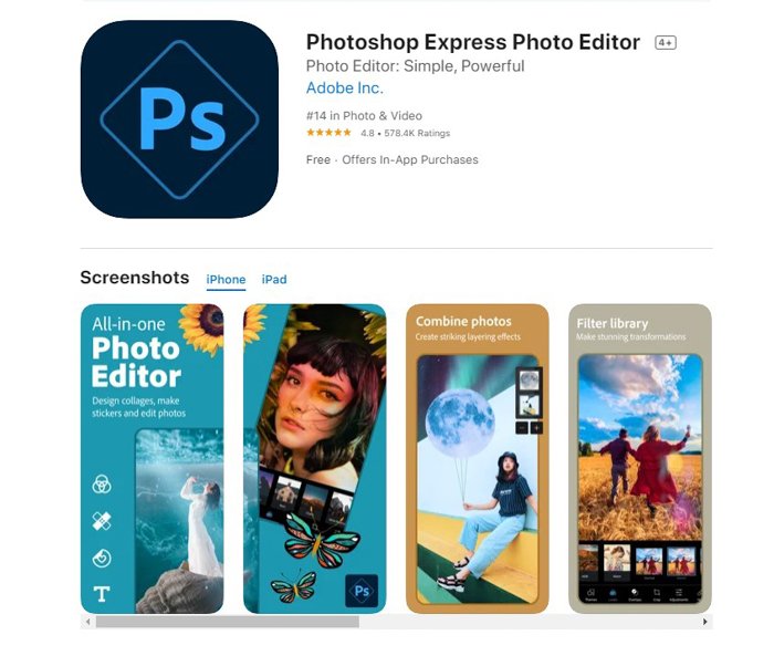 a screenshot of Photoshop Express Photo Editor from the app store