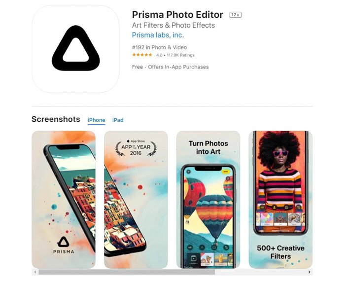 a screenshot of Prisma Photo Editor from the app store