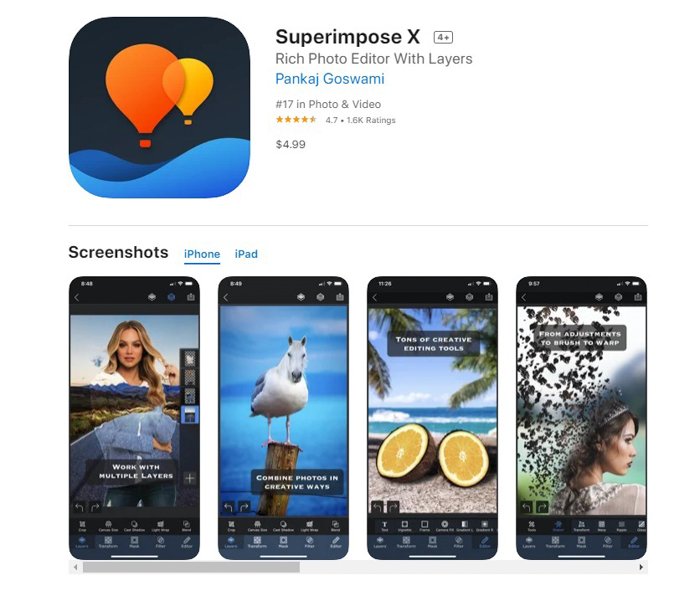 a screenshot of superimpose x from the ios app store