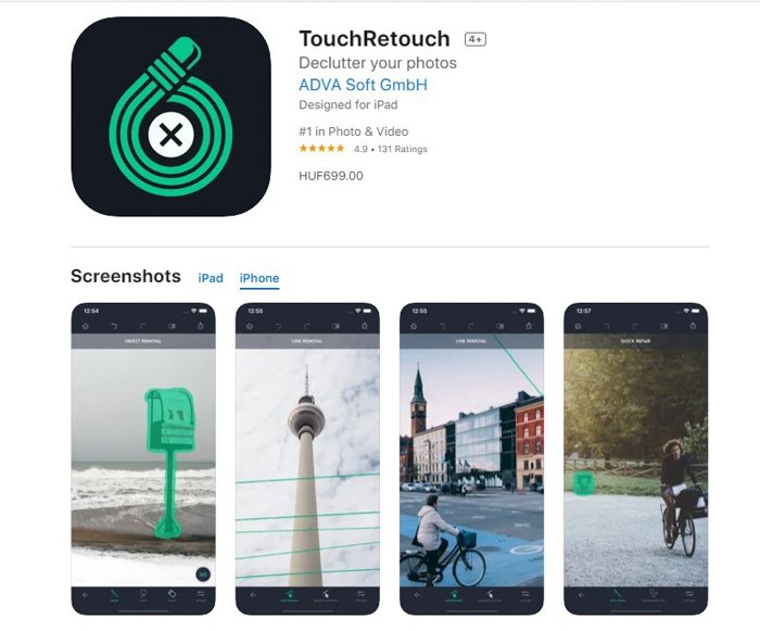 a screenshot of TouchRetouch photo editing app from the app store