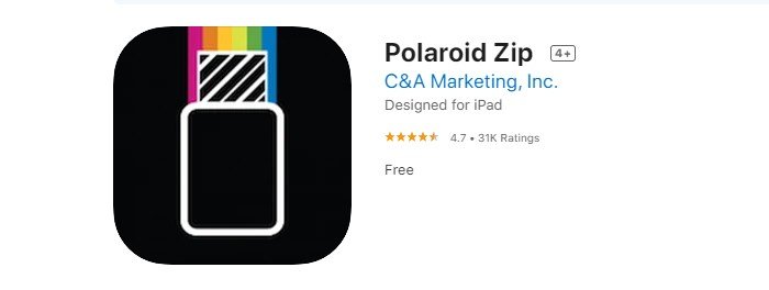 a screenshot of polaroid zip photo print app from the iOS app store