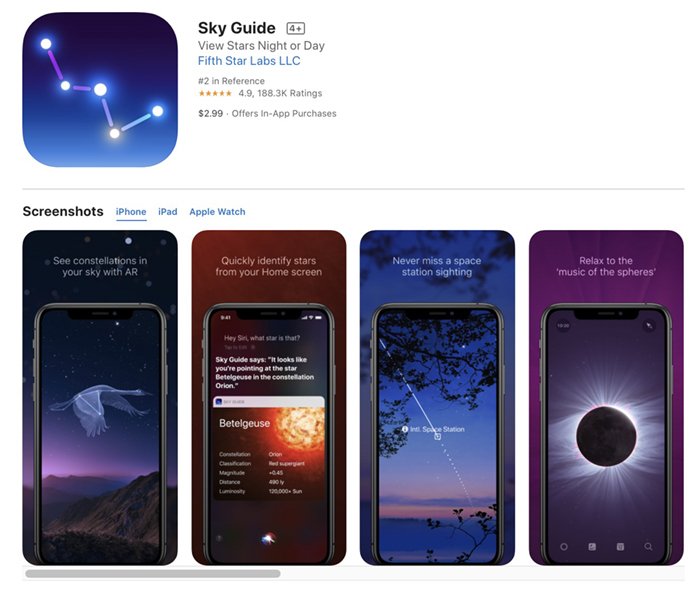 Screenshot of Sky Guide milky way app