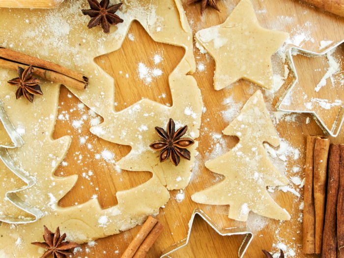 Flat lay of making Christmas themed cookies