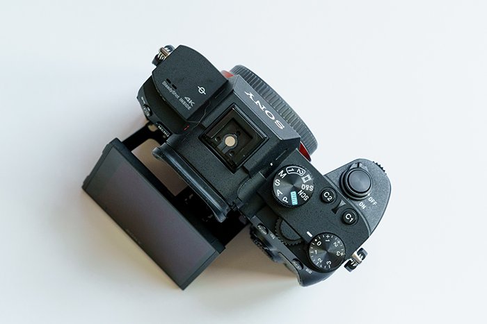 A flat lay view of Sony A7 III 