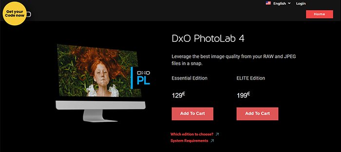 Screenshot of the pricing of DxO PhotoLab 4 editing software