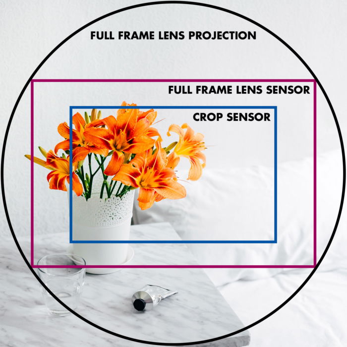 An illustrative image of lens projection and sensor sizes