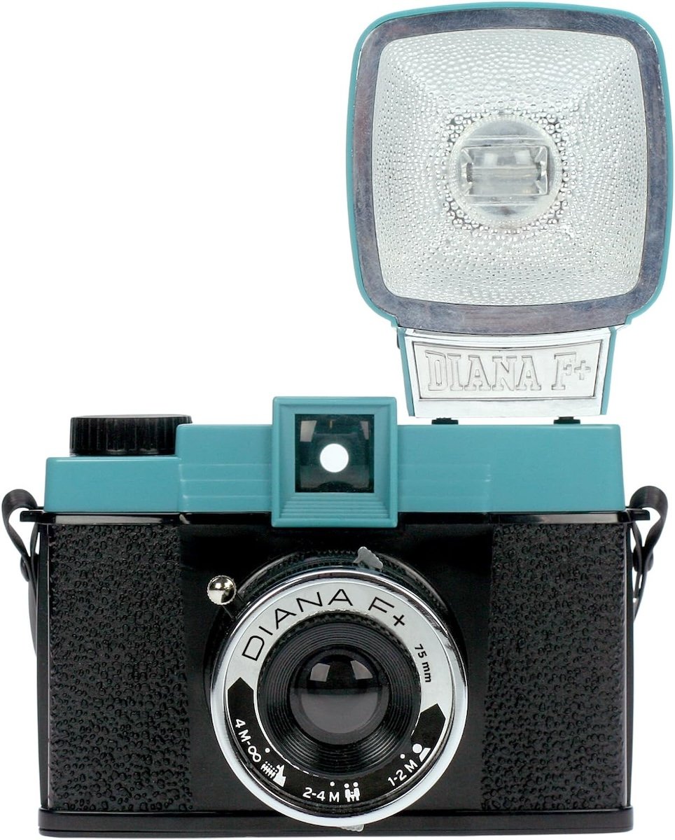 Product image of a Lomography Diana F+ medium format camera with flash