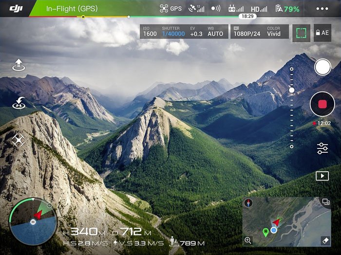 Image of the interface of the DJI in-flight mode