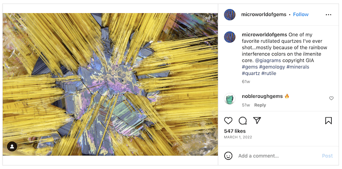 Screenshot of Nathan Renfro's Instagram with an abstract macro image