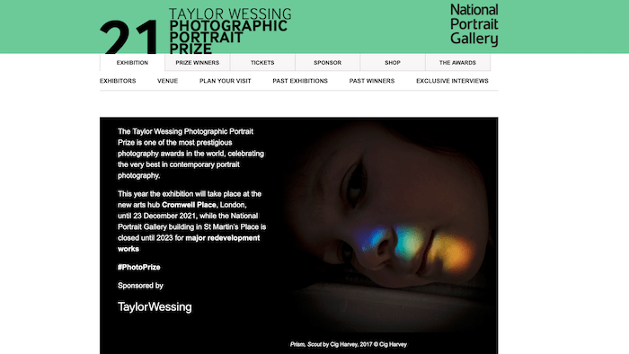 A screenshot of the Taylor Wessing Photographic Portrait Prize website, a photography contest