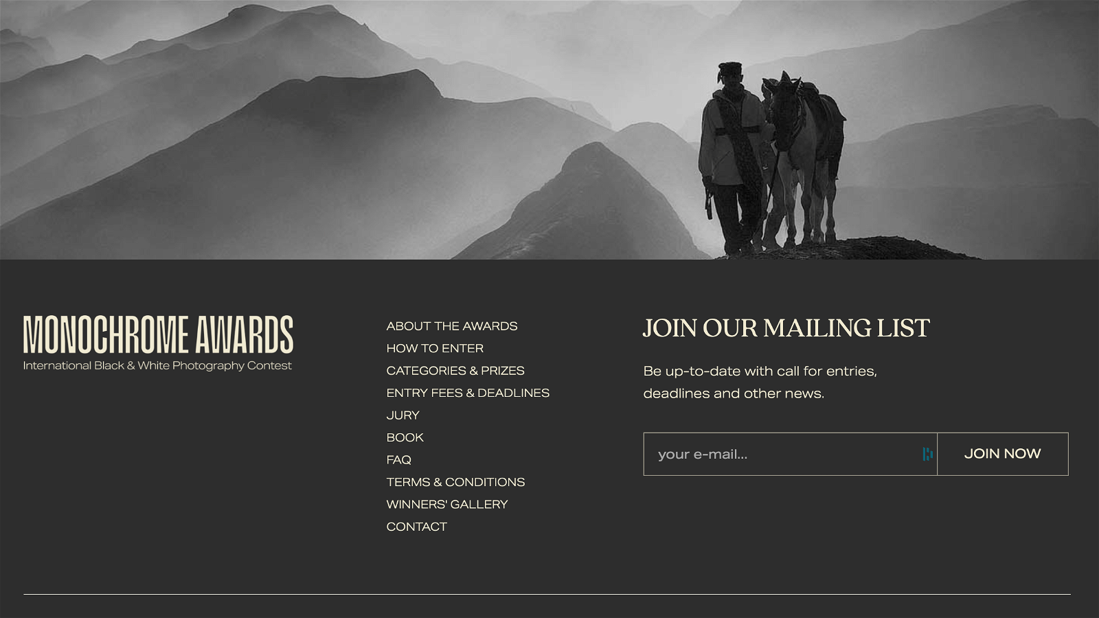 Screenshot of the Monochrome Awards photography contests homepage 