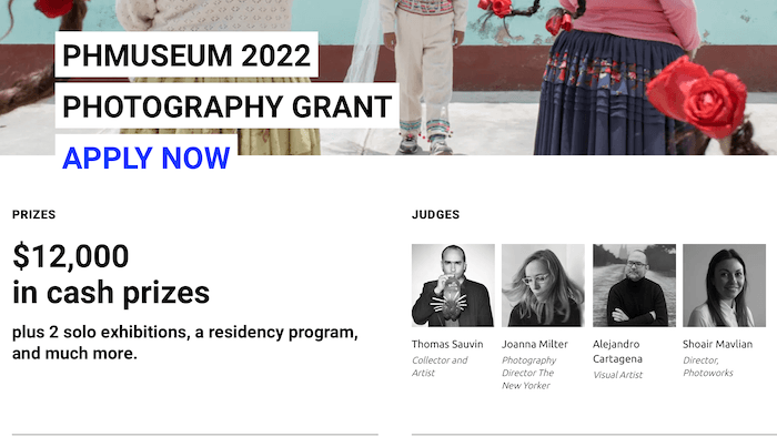 A screenshot of PHmuseum Photography Grant website, a photography contest