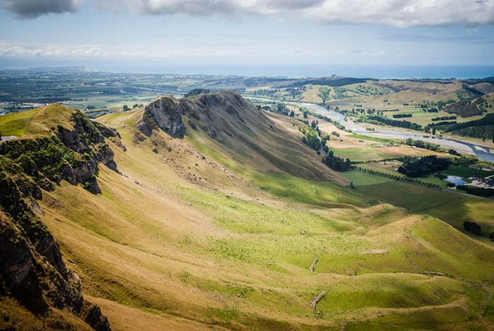 View of the Tukituki river valley and Hawkes Bay from Te Mata Peak New Zealand