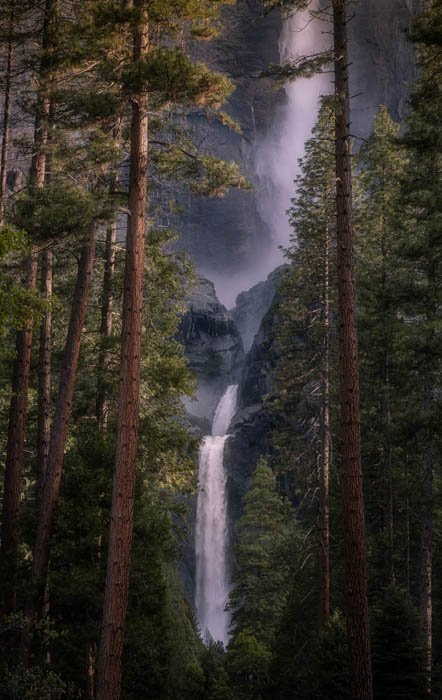 A photograph taken of a waterfall at Yosemite National Park
