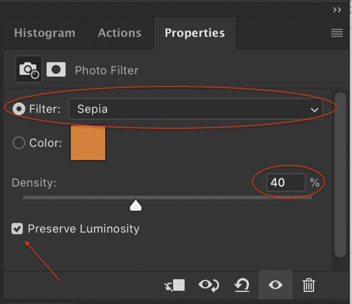 Screenshot of Photo Filter menu in Photoshop