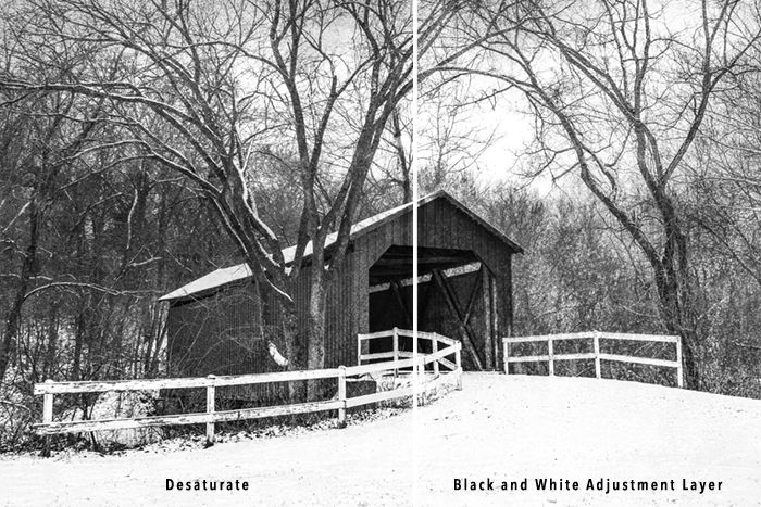 covered bridge desaturated using sepia filter photoshop