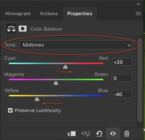 photoshop screenshot of the Color Balance menu