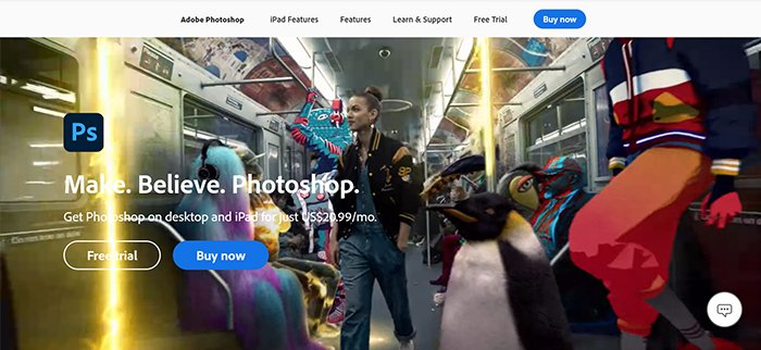A screenshot of Photoshop's software website