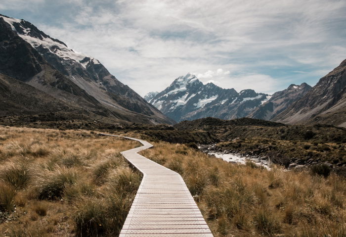 Image of a wooden pathway between mountains