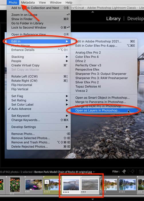 Lightroom screenshot open files to add texture in Photoshop