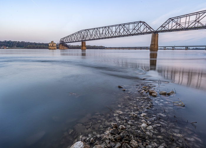 long exposure river and bridge