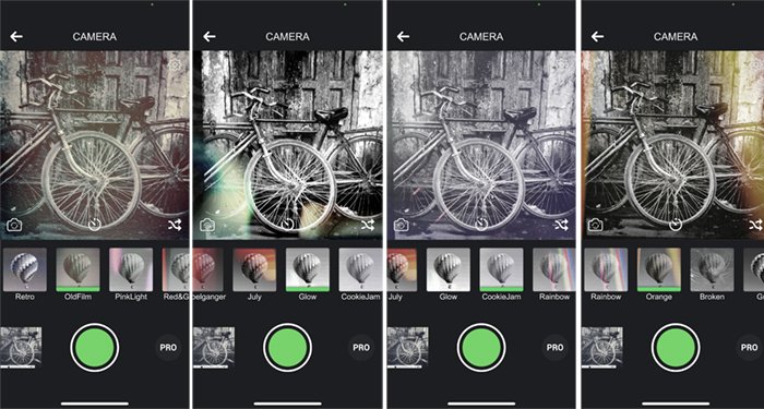 Screenshots black and white camera app bicycles