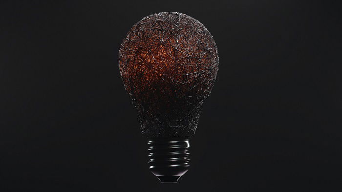 a 3D artists rending of a lightbulb wrapped with wire