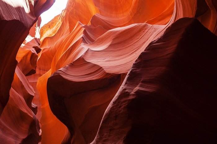 an upward facing photo of Antelope canyon interior 