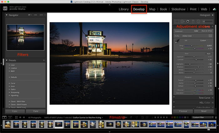 Screenshot Lightroom Classic Develop Module workspace