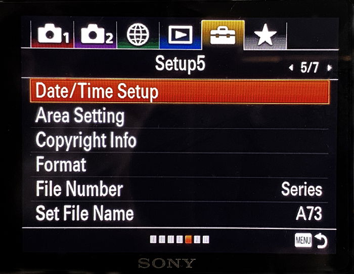 Sony A7R3 information screen