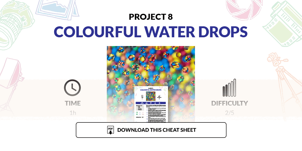 Illustration for colorful water drop photography cheat sheet