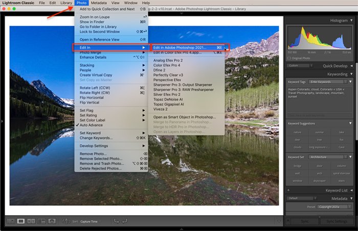 Lightroom screenshot how to open file in Photoshop