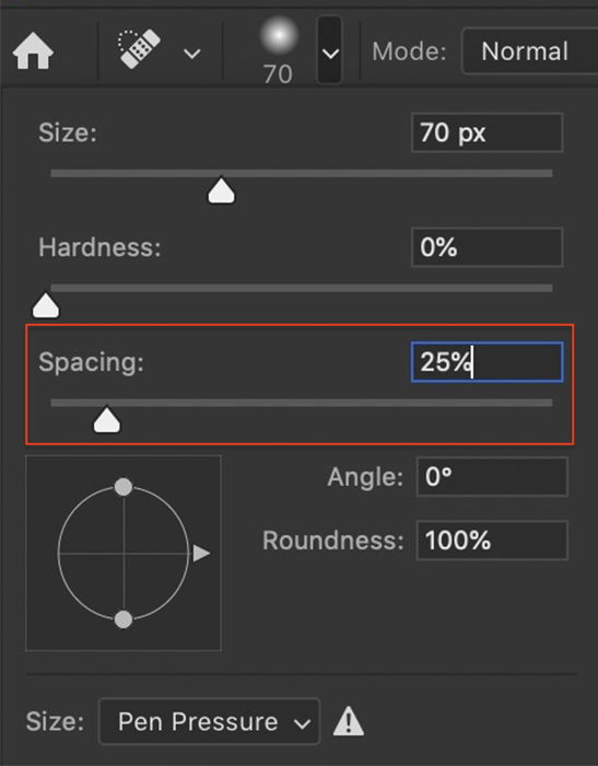 Photoshop screenshot of set spacing